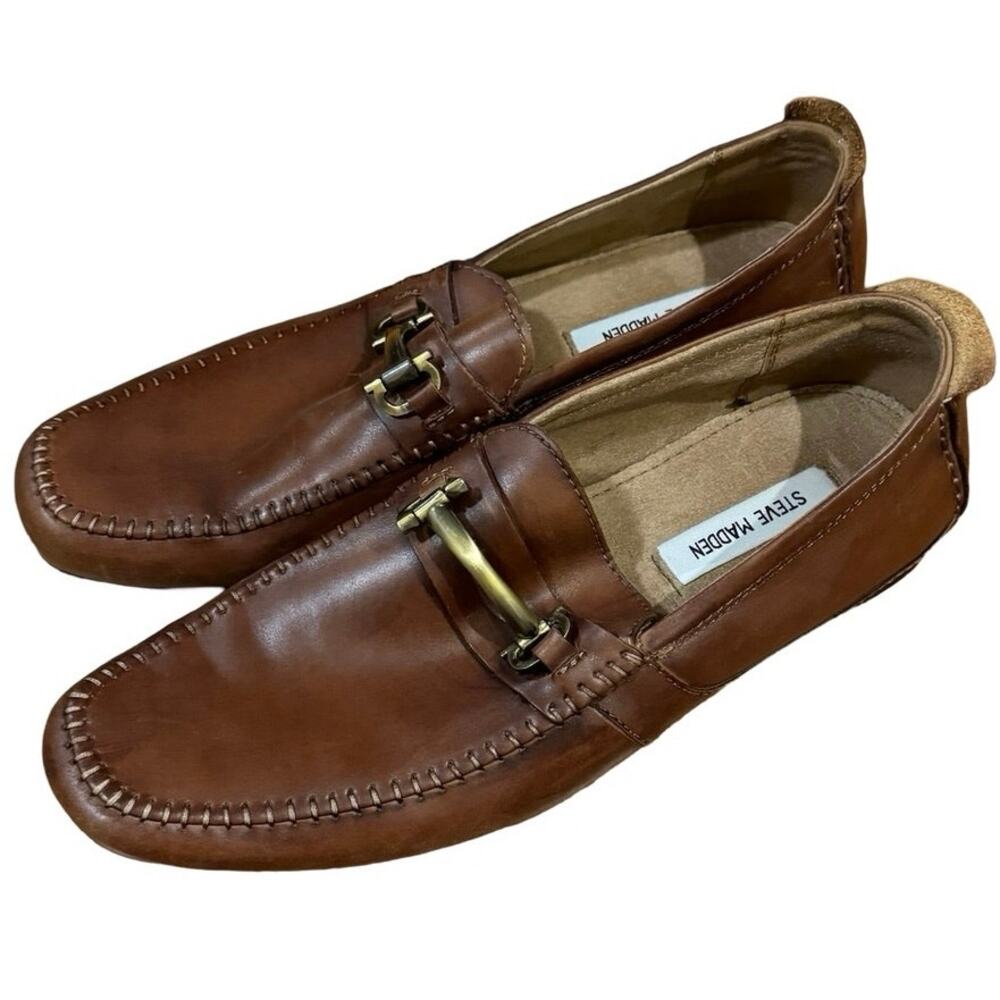 Steve Madden Mens Virage Loafer 10 Shoes Brown Leather chapmen Slip-On Horsebit - Picture 1 of 8